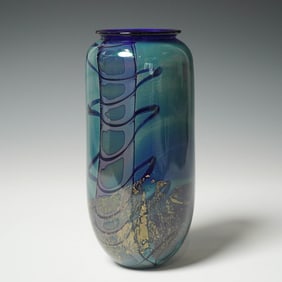 Robert Eickholt Art Glass Vase with Gold Leaf Accents,