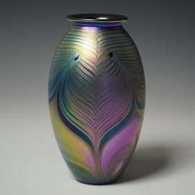 Robert Eickholt Iridescent Art Glass Vase Signed 1988