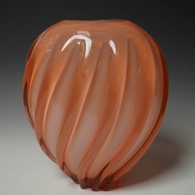 Swirled Peach and White Art Glass Vase