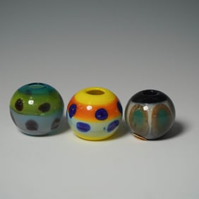 3pc Miniature Murano Glass Vases, Polka Dot Design, Signed Italy