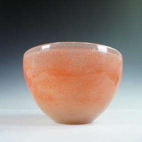 Henry Dean Art Glass Bowl, Handblown Peach Tones, Signed