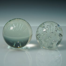 2pc Art Glass Sphere and Orb with Bubbles 4.75"Dia.