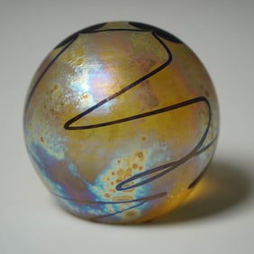 Robert Eickholt Yellow Iridescent Art Glass Paperweight,