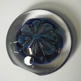 Robert Eickholt Style Blue Sea Urchin Dichroic Paperweight