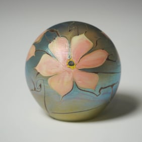 Vandermark Art Glass Paperweight, Floral Design Signed