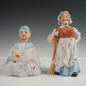 2pc Porcelain Nodder Figures, Man and Woman