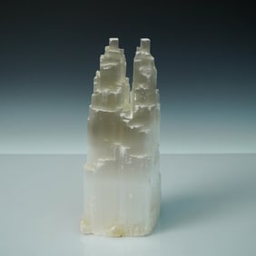 Tower-Form Natural Selenite Lamp Base