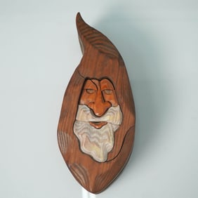 Carved Wood Santa Face Treasure Box