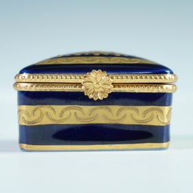 Limoges France Trinket Box, Cobalt and Gold Decoration