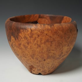 Large Hand-Turned Live Edge Burl Wood Bowl with Natural Inclusions