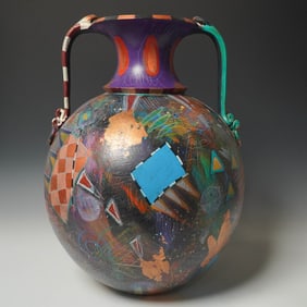 Contemporary Hand-Painted Ceramic Amphora Vessel