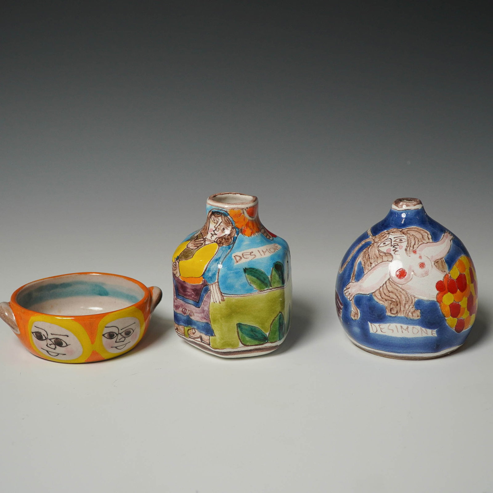 3pc Desimone Italian Pottery Vases and Bowl (1 of 9)