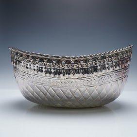 Handcrafted Silver-Plated Basket Bowl by R. Dhingra Silversmiths