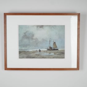 Johann Hendrik Weissenbruch (Attr.) Watercolor, Sailboat Scene, Signed
