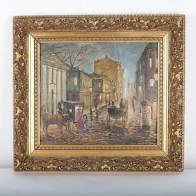 Original Oil on Canvas, Paris Street Scene, Gilt Frame