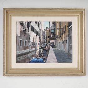 Original Oil on Wood, Venetian Canal Scene, Signed