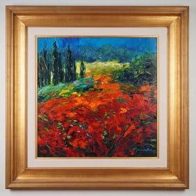 Original Oil on Canvas Painting, Poppy Fields, Signed