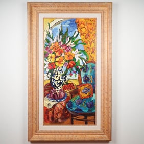 Post-Impressionist Oil on Canvas Painting, Floral Still Life, Signed