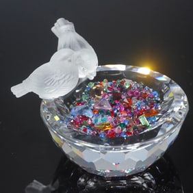 Swarovski Crystal Figurine, Bird Bath with Loose Crystals