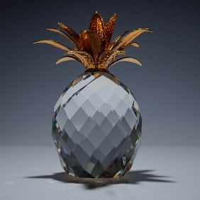 Swarovski Crystal Pineapple Gold Large with Hammered Leaves Figurine
