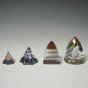 4pc Crystal Paperweights, 2 Swarovski Signed