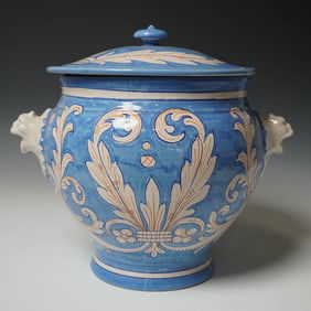 Italian Maiolica Lidded Jug, Grotesque Revival Design