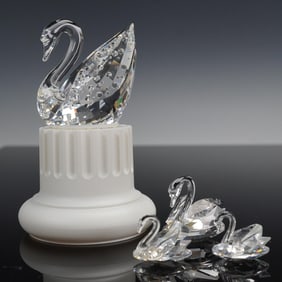 4pc Swarovski Crystal Swan Figurines + Base