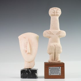 2pc Ceramic Figurine Replicas, Cycladic and Cypriot Styles