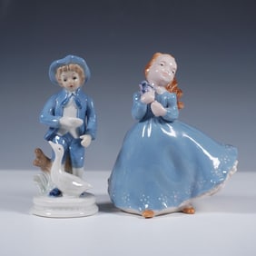 2pc Porcelain Figurines, Holland Blue Boy and Girl