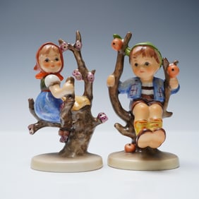 2pc Goebel West Germany Figurines, Boy and Girl in Trees
