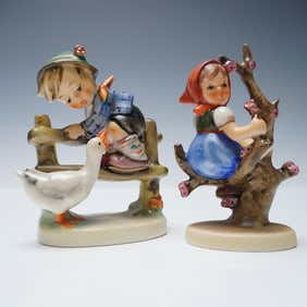 2pc Hummel Goebel Figurines, Barnyard Hero and Apple Tree Girl