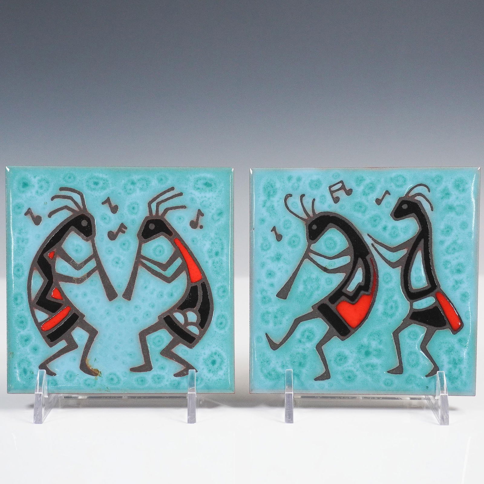 2pc Cleo Teissedre Kokopelli Ceramic Tile Set (1 of 2)