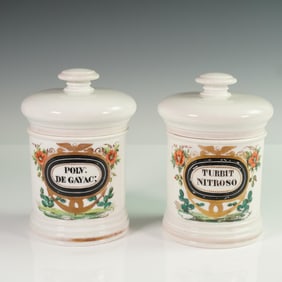 2pc E. Renault Paris Apothecary Jars with Lids