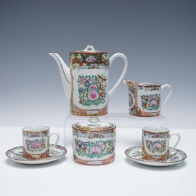7pc Chinese Porcelain Tea Set with Hand Painted Decoration