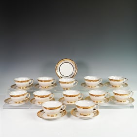 24pc King Quality Fine China Cup and Saucer Set, 22kt Gold