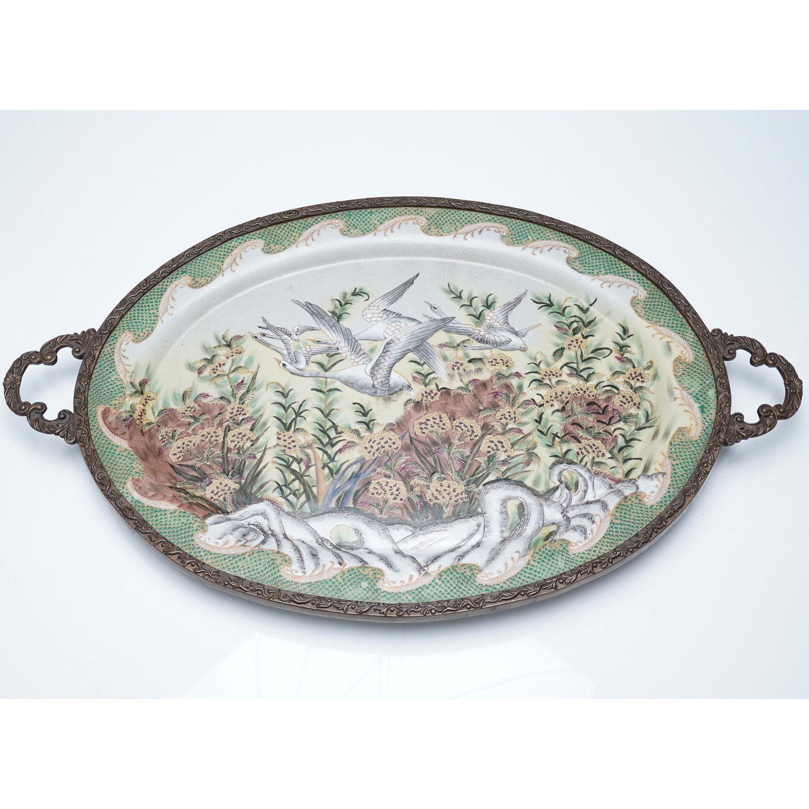 Chinese Hand Painted Porcelain and Metal Tray (1 of 4)
