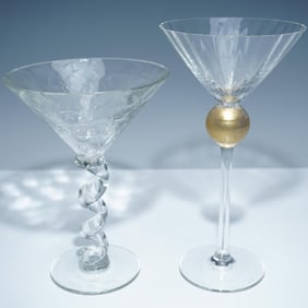 Pair of Union Street Glass Martini Glasses, Manhattan and Spiral