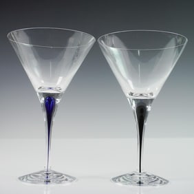 2pc Orrefors Sweden Martini Glasses