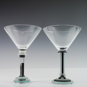 2pc Ponzini Art Glass Martini Glasses, Signed