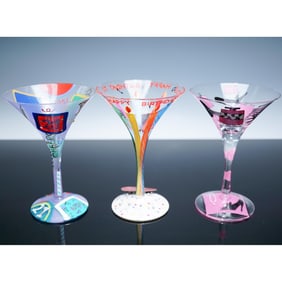 3pc Lolita Painted Martini Glasses with Recipes
