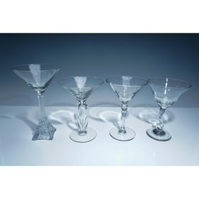 4pc Clear Art Glass Martini Glasses