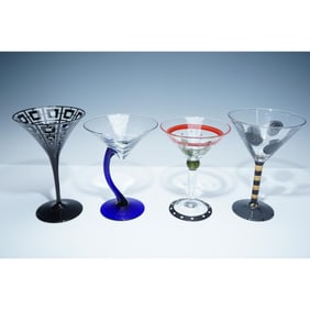 4pc Libbey Glass and More Art Glass Martini Glasses