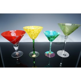 4pc Handcrafted Art Glass Martini Glass Set