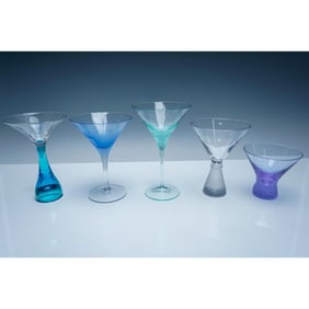 5pc Designer Art Glass Martini Glasses - Moser, Block & More