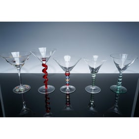 5pc Eastern Glass, Milan Mottl, and Other Art Glass Martini Glasses