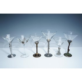 6pc Glass, Enamel, and Metal Martini Glasses