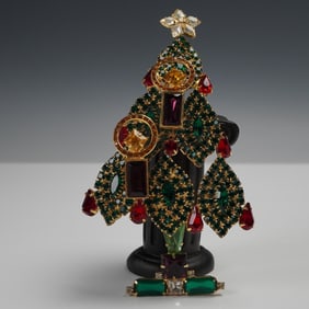 Lawrence Vrba Christmas Tree Brooch with Multicolor Rhinestones