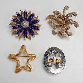 4pc Vintage Brooches, Ciner, Bellini, Vans, Mizpah
