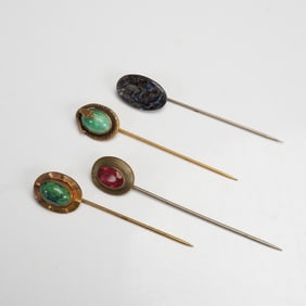 4pc Vintage Stick Pins with Snake and Gemstone Designs