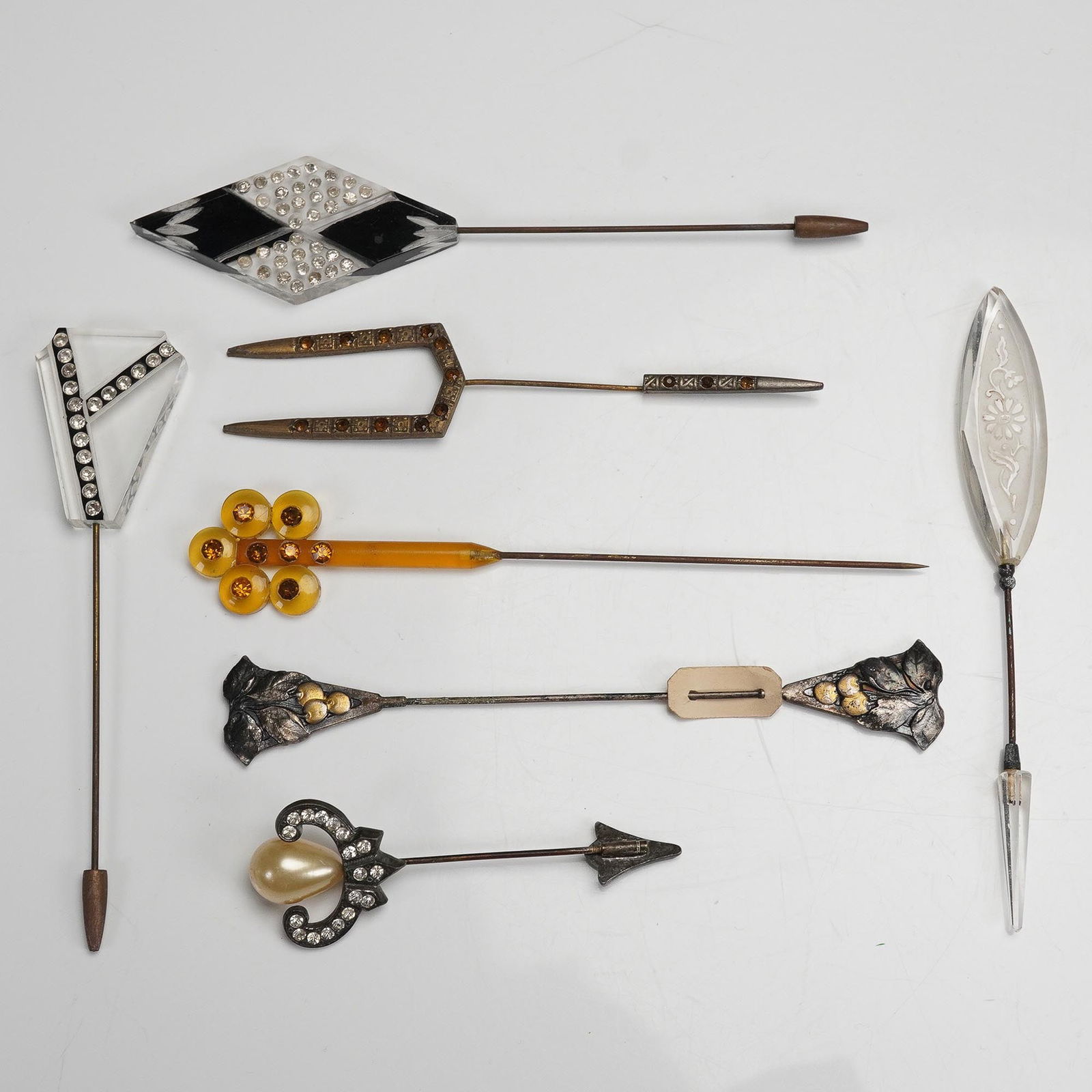 7pc Vintage Hat Pin Collection with Art Deco and Floral Designs (1 of 3)
